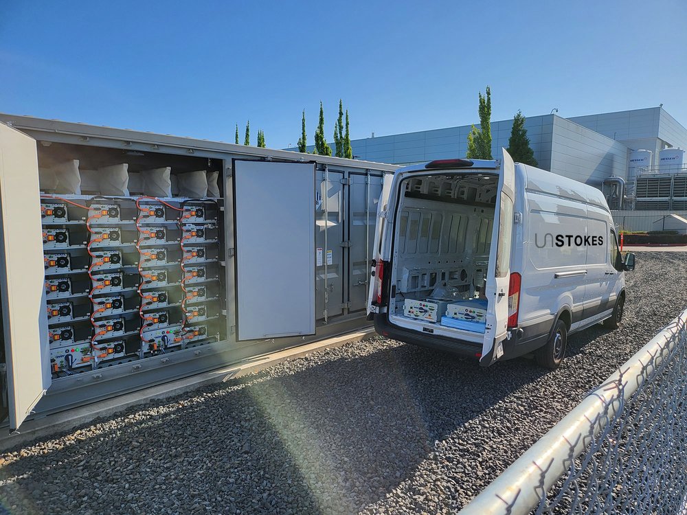 Stokes Energy van at Genentech BESS site